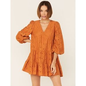 NWT Flying Tomato dress babydoll trapeze mini eyelet lace Fall autumn size large